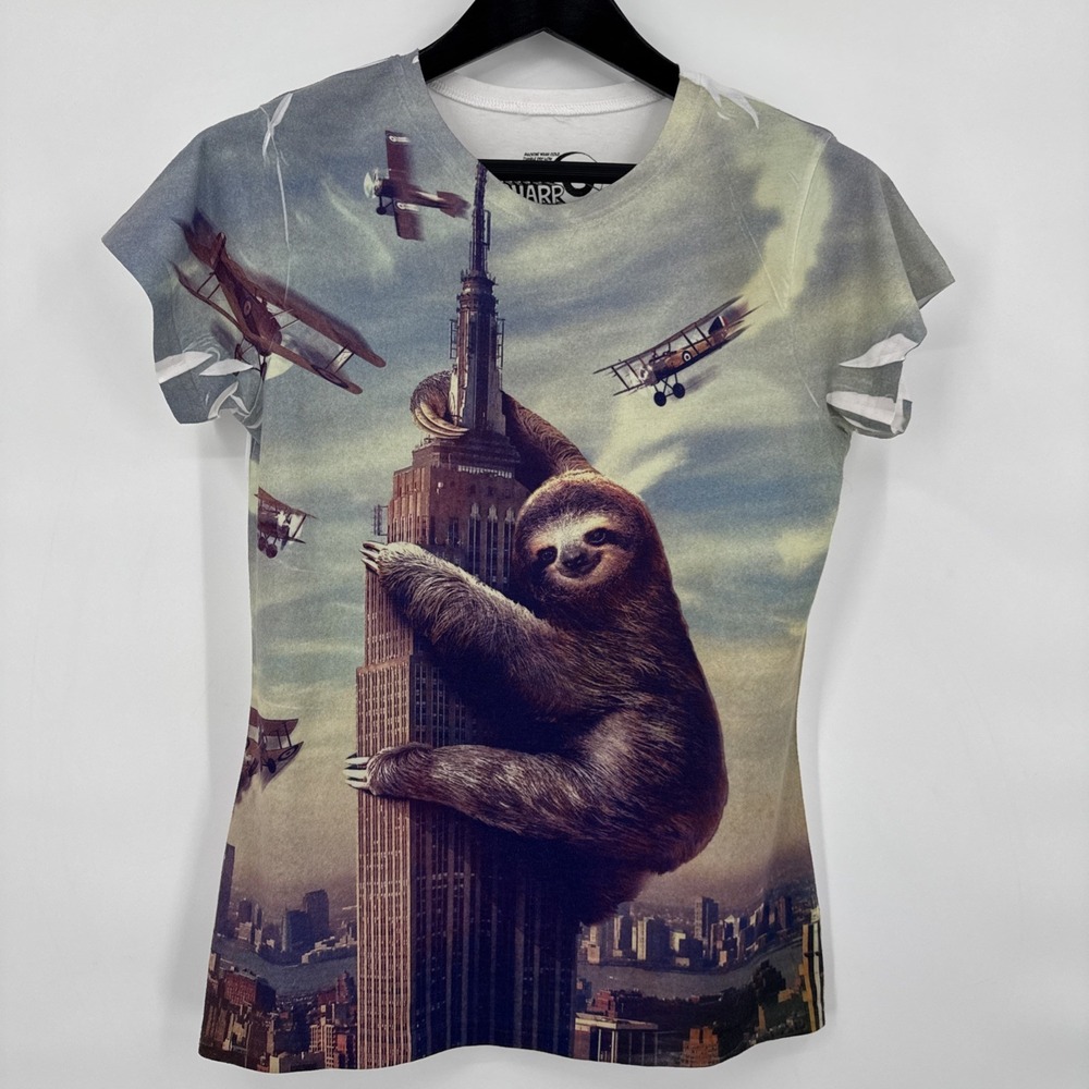 Sharp Shirter Sloth Graphic Art T-Shirt Sz XL‎ Short Sleeve Slothzilla Women's
